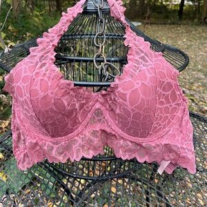 PINK ~ Victoria's Secret Dusty Rose Lace Halter Style Bralette